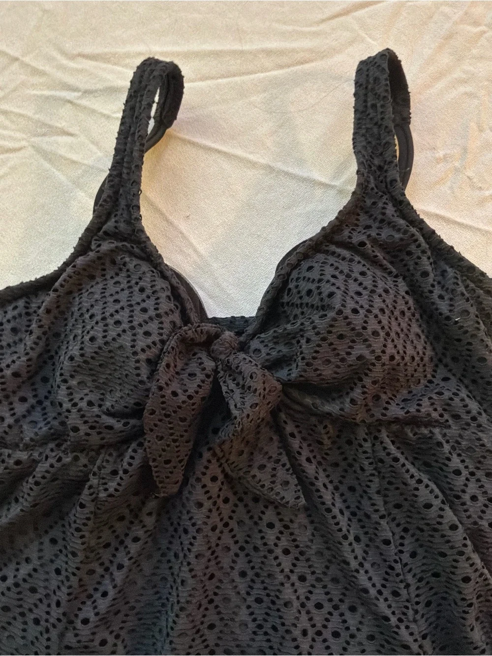 ******* Swim Solutions Black Eyelet One-Piece Swimdress ****** - Picture 3 of 6